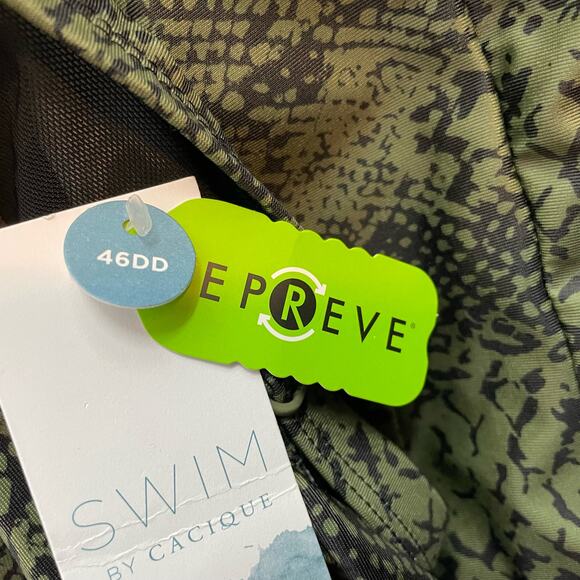 Cacique Green Black Python Snakeskin Underwire Tankini Swim Top 46DD 46 New - Picture 11 of 14